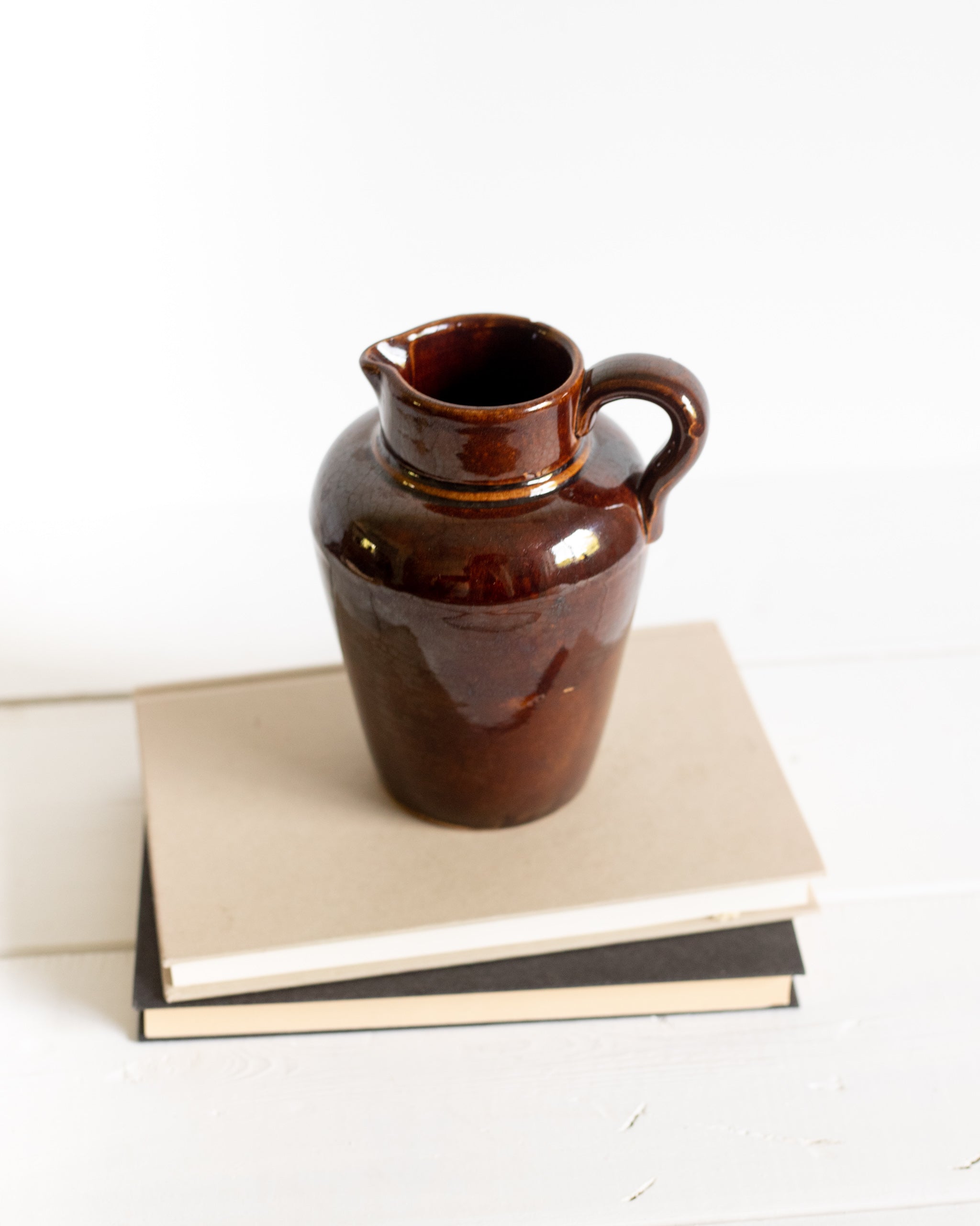 Small Brown Glazed Pottery Pitcher 