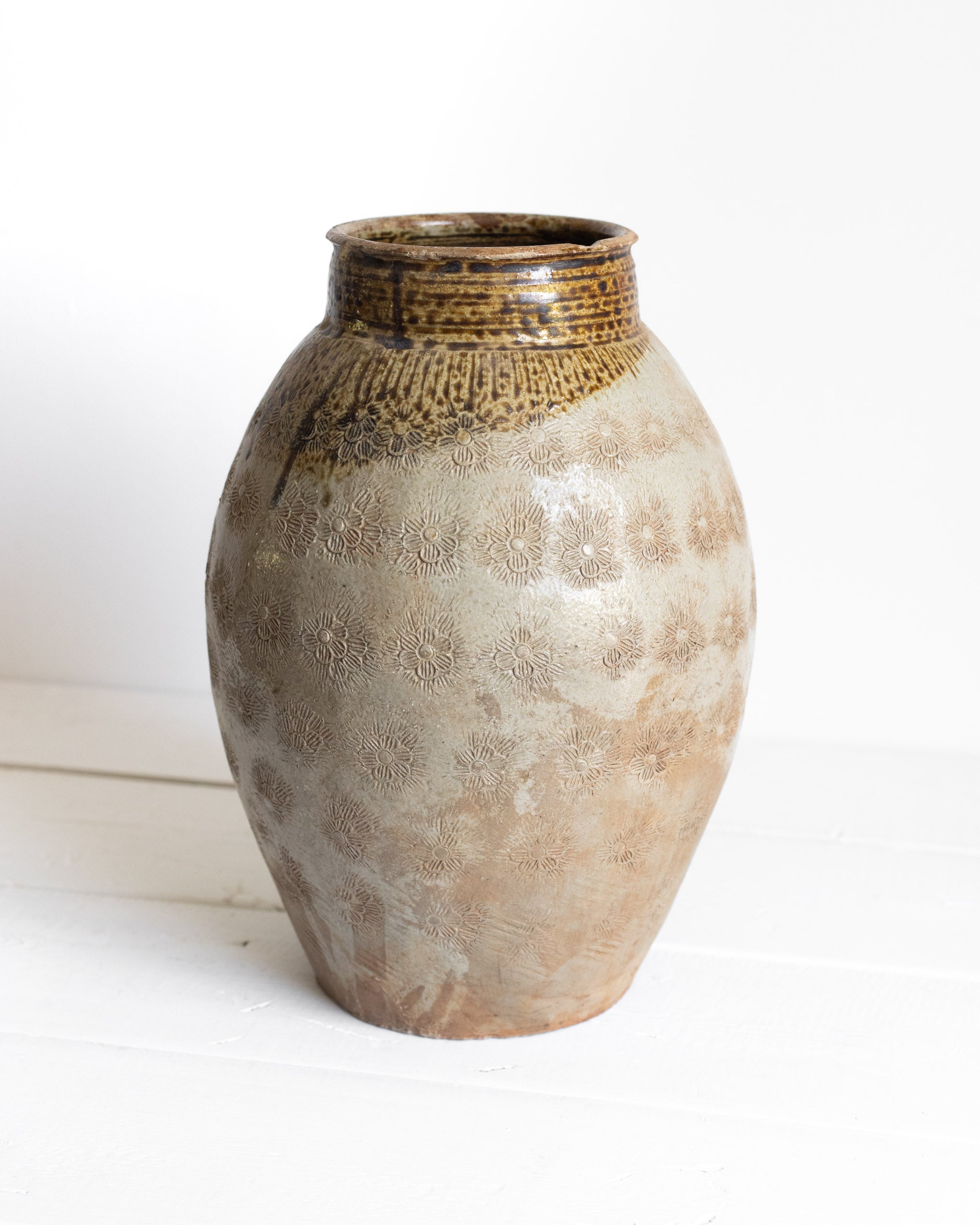 Tall Floral Stamped Vintage Pot