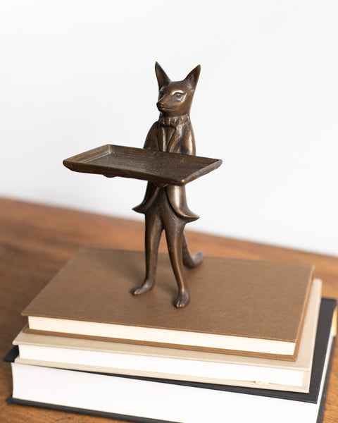 Bronze Fox Butler Holding Tray