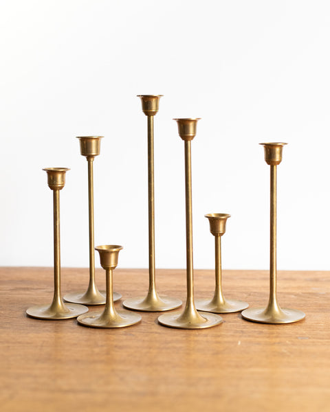 Set of Skinny Brass Candle Holders (7)