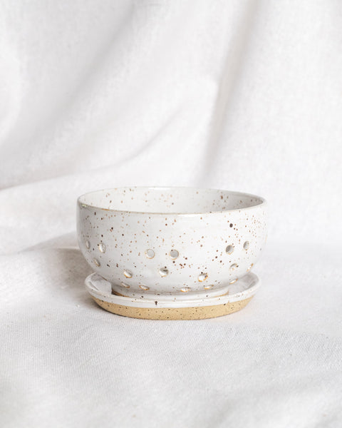 Handmade Speckled Pottery Berry Bowl with Base