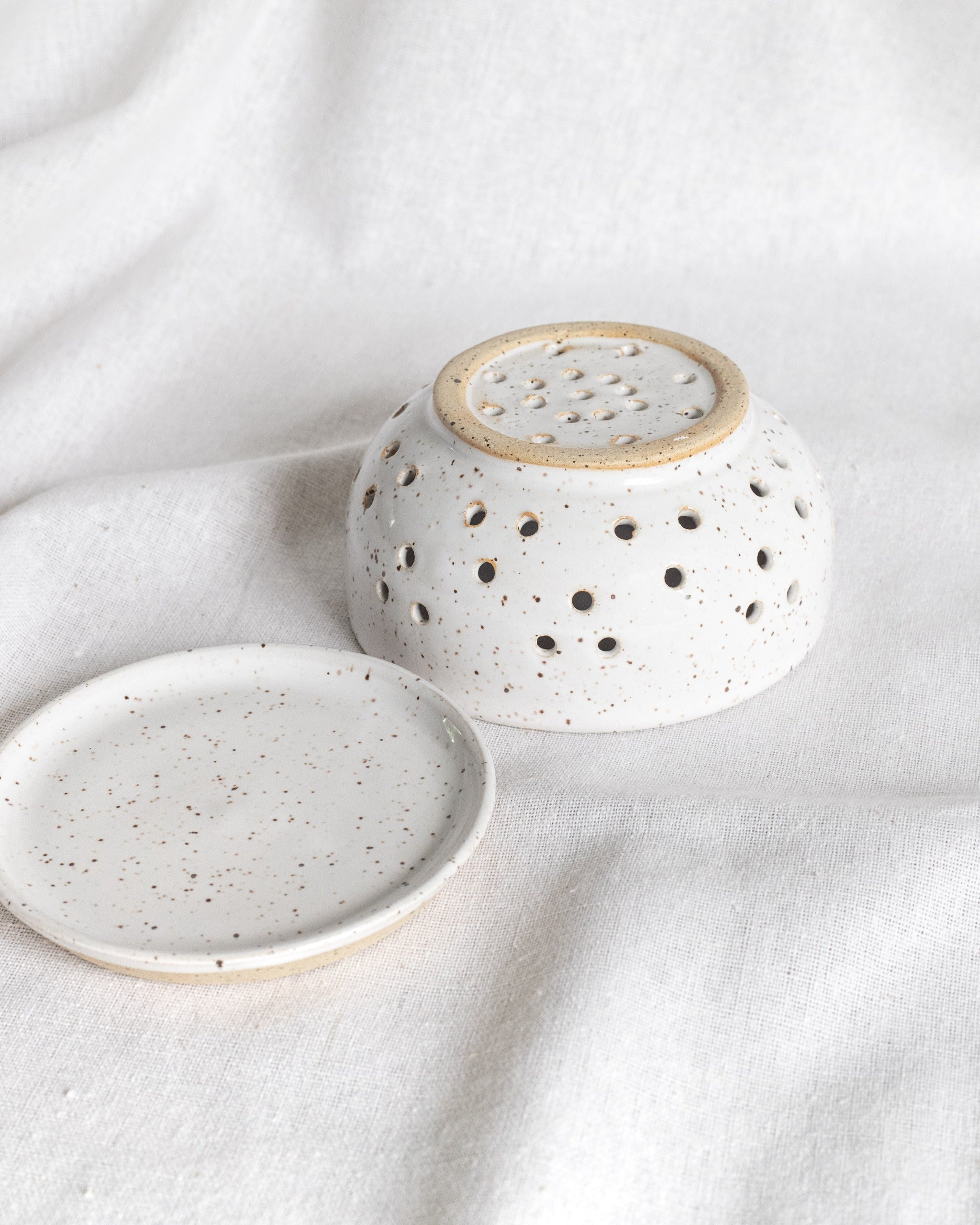 Handmade Speckled Pottery Berry Bowl with Base