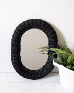 Small Black Oval Wicker Mirror